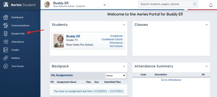 Student Information tab Screenshot