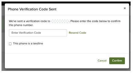 Phone verification code sent screenshot